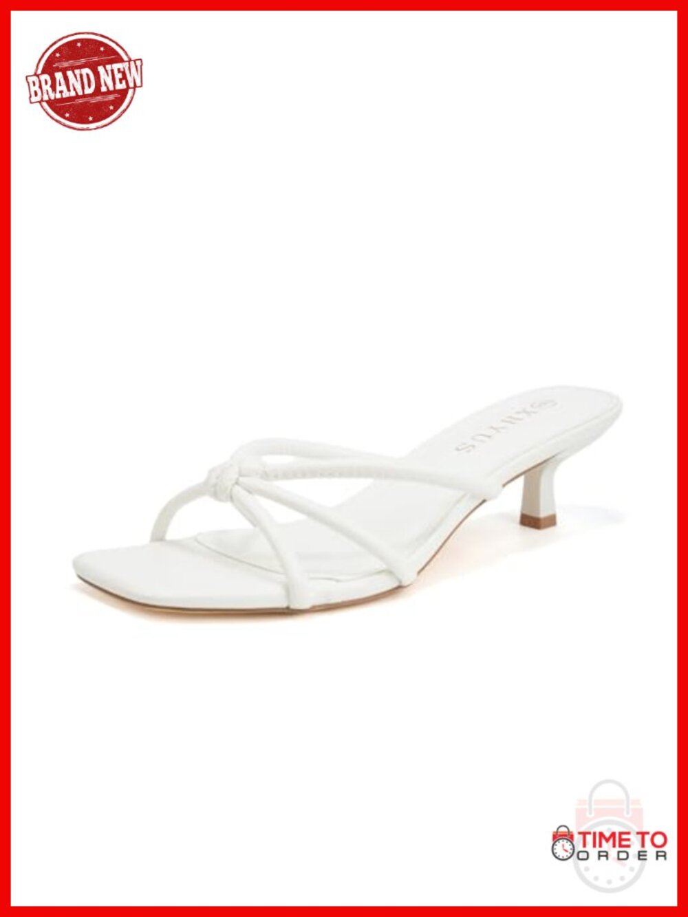 Spaghetti Strap Square Open Toe Kitten Heel Mule Sandals Faux Leather